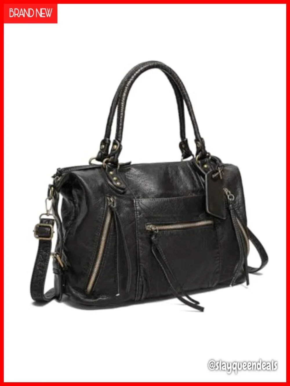 Vegan Leather City Tote, Y2K Hobo Bag with Crossbody Strap, Women's Large